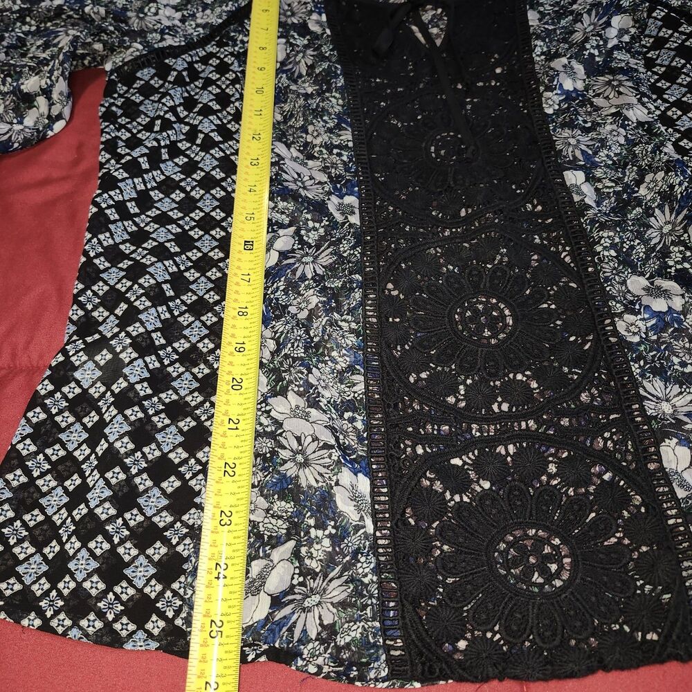 Daniel Rainn Floral Lace Trim Semi Sheer Boho Blouse Women's Petite Large - Picture 7 of 9